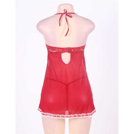 Stretch Lace Camisole Babydoll In Sheer Red