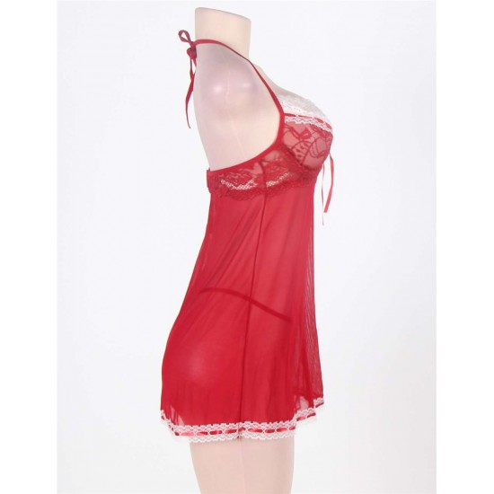 Stretch Lace Camisole Babydoll In Sheer Red