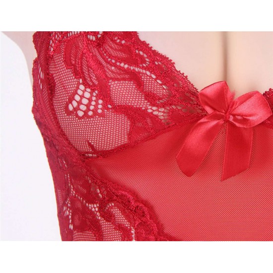 Alluring Red Romantic Flower Lace Babydoll