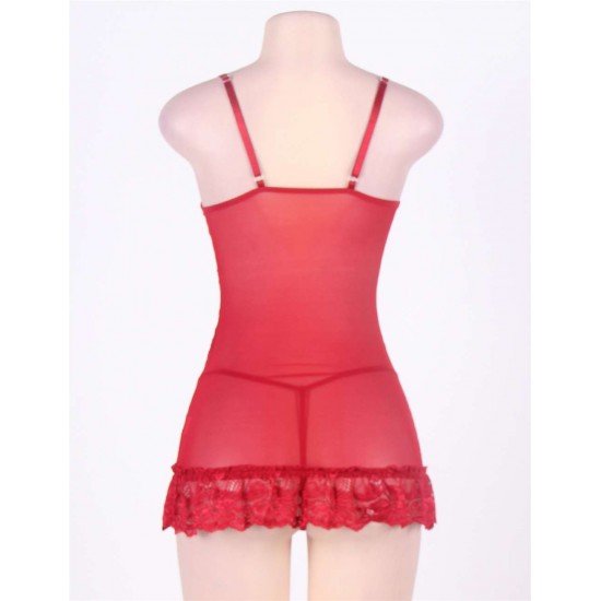 Alluring Red Romantic Flower Lace Babydoll