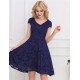 Lace Round Neck Elegant Blue Bodycon Dress