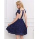 Lace Round Neck Elegant Blue Bodycon Dress