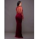 Mesh Red Lace Applique Velvet Maxi Dress