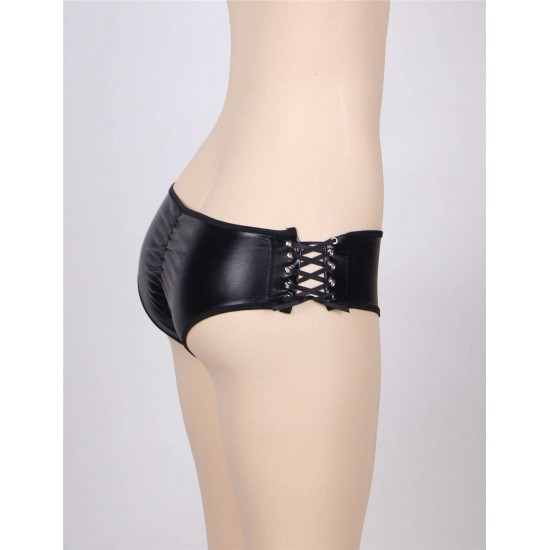 Plus Size Black Open Crotch Leather Panty