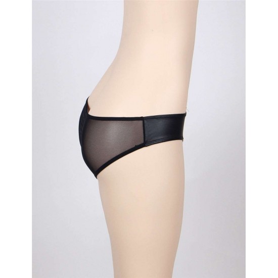 Plus Size Black Leather Zipper Panty