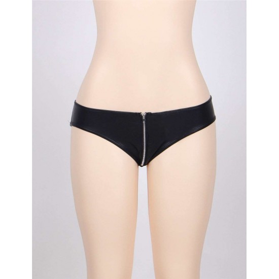 Plus Size Black Leather Zipper Panty