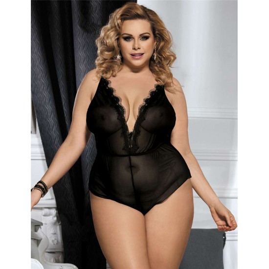 Plus Size Black After Dark Chiffon Teddy