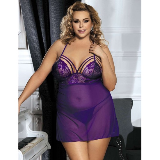 Plus Size Purple Springtime Babydoll Set