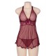 Sexy Red Wine Lace 3pcs Lingerie Set