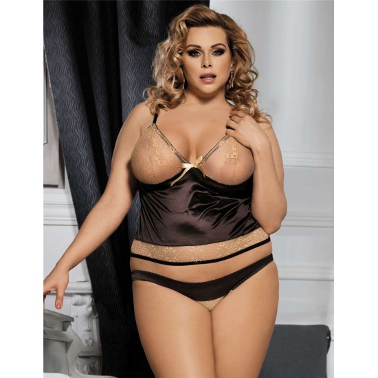 Plus Size Brown Gored Babydoll