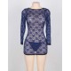 Blue Tunic Long Sleeve Croch Back Lace Mesh Babydoll