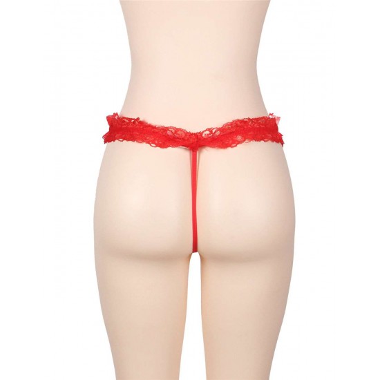 Red Sexy Lace Jewel Thong