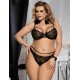 Plus Size Black Eyelash Lace Bra Set 