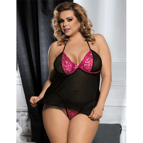 Plus Size Mini Length Babydoll With G String