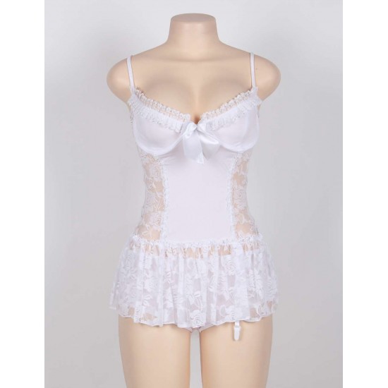 White Plus Size Lace Bride Lingerie With Croch Back 