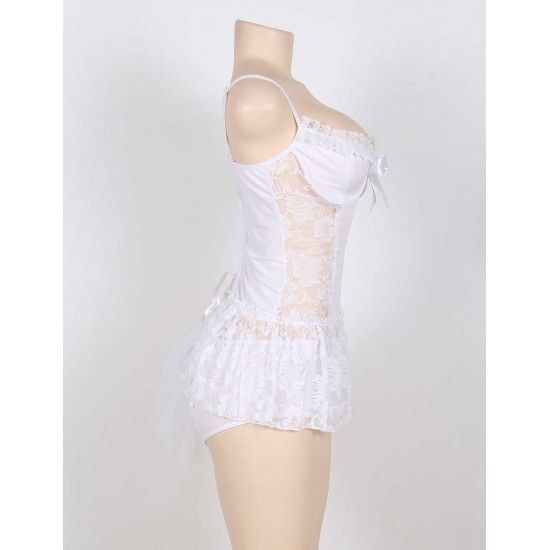 White Plus Size Lace Bride Lingerie With Croch Back 