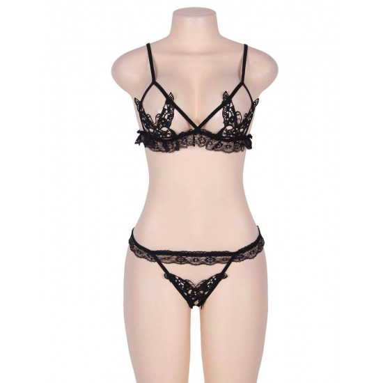 Butterfly Black Bra Set With Mask