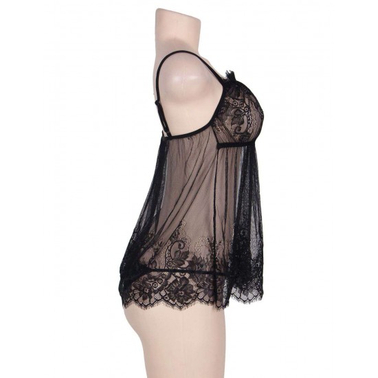 Transparent Lace Babydoll With Hollow Out Panty