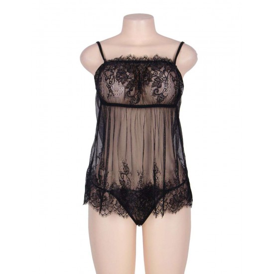 Transparent Lace Babydoll With Hollow Out Panty