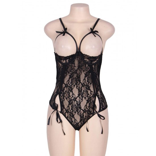 Black Lace Open Bust Teddy