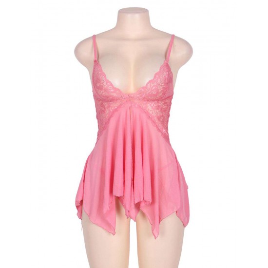 Sexy Lace Cup Pink Babydoll Dress