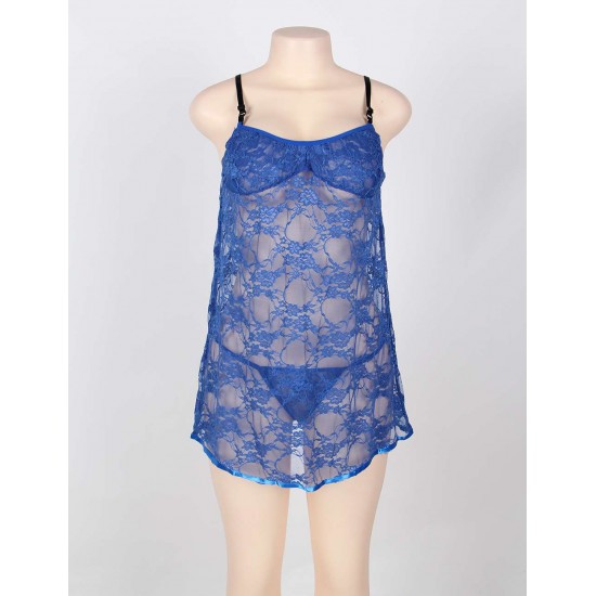 On Sale Blue Sheer Lace Plus Size Babydoll