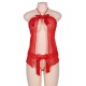 Sexy Red Halter Lace Trim Fly Away Babydoll With G String 