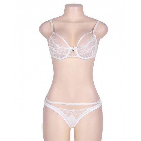 White Eyelash Lace Girdle  2pcs Bra Set