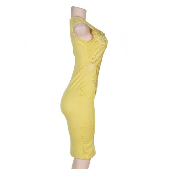 Elegant Yellow Deluxe Decals Fashion Dress