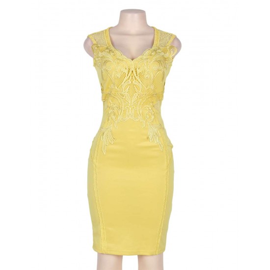 Elegant Yellow Deluxe Decals Fashion Dress