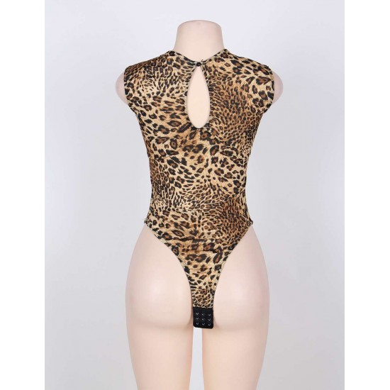 Semi Sheer Gold Decor Peep-Hole Bodysuit