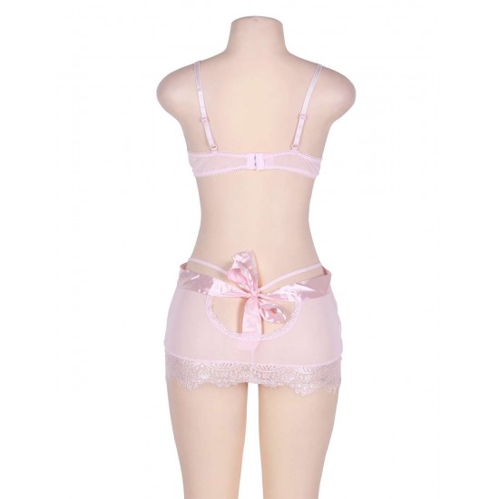 2pc Eyelash Underwire Bra And Skirt Set