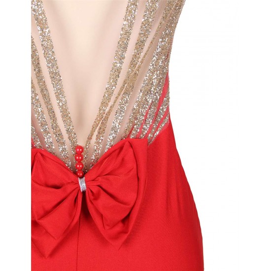 Plus Size Red Backless Formal Evening Dress With Golden Strap