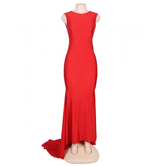 Red Backless Formal Evening Dress With Golden Strap