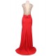 Red Backless Formal Evening Dress With Golden Strap