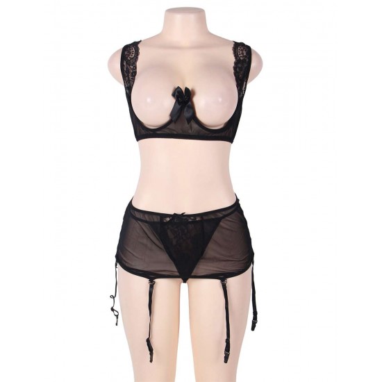 Black Mesh and Lace Garter Belt