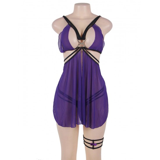 Plus Size Strappy Mesh Flyaway Babydoll Set