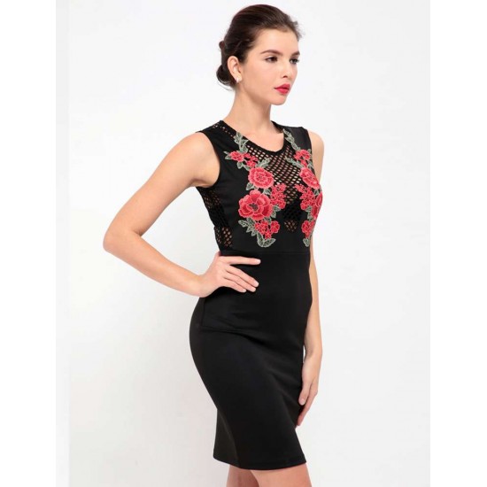 Elegant Embroidery Fashion Dress Black Bodycon