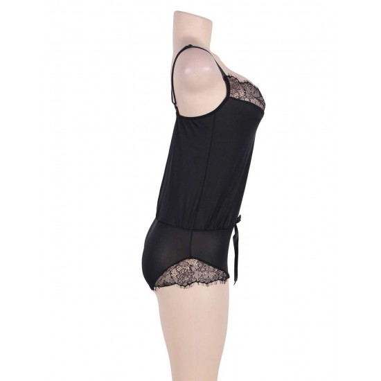 Plus Size Charming Black Sheer Mesh Lace Teddy Lingerie