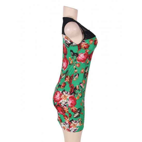 Green Flower Bodycon Print Dresses 