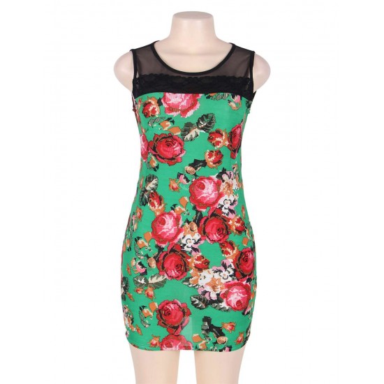 Green Flower Bodycon Print Dresses 