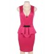 Rosy Bar Trim Peplum Pleated Sleeveless Dress