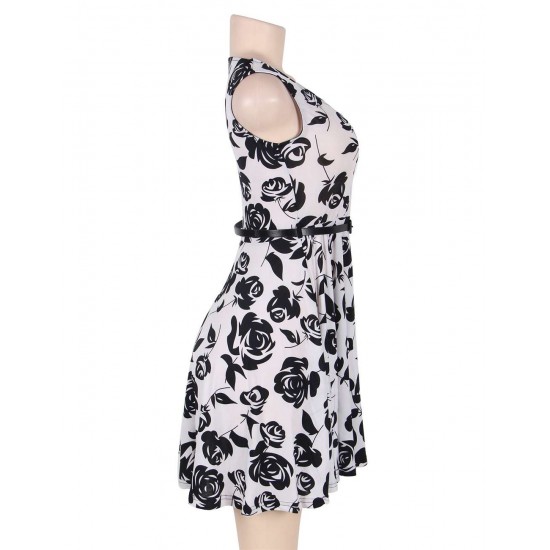 Print rose white fashion dress