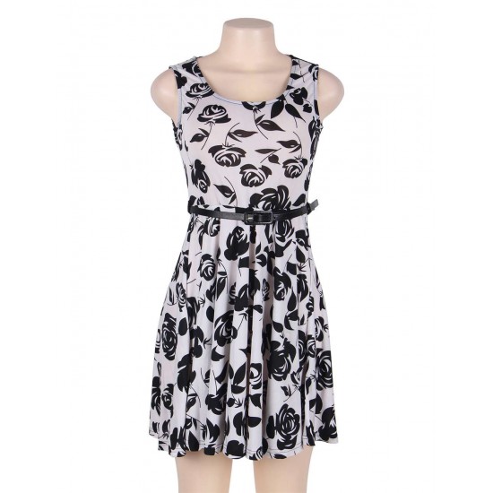 Print rose white fashion dress