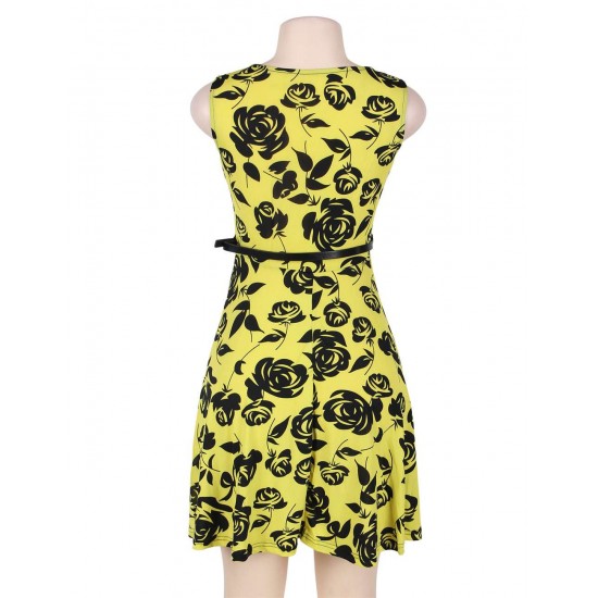 Print rose yellow fashion dress