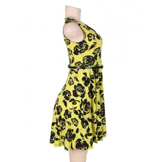 Print rose yellow fashion dress