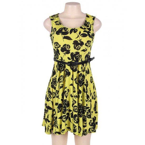 Print rose yellow fashion dress