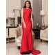 Plus Size Red Backless Formal Evening Dress With Golden Strap