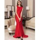 Plus Size Red Backless Formal Evening Dress With Golden Strap