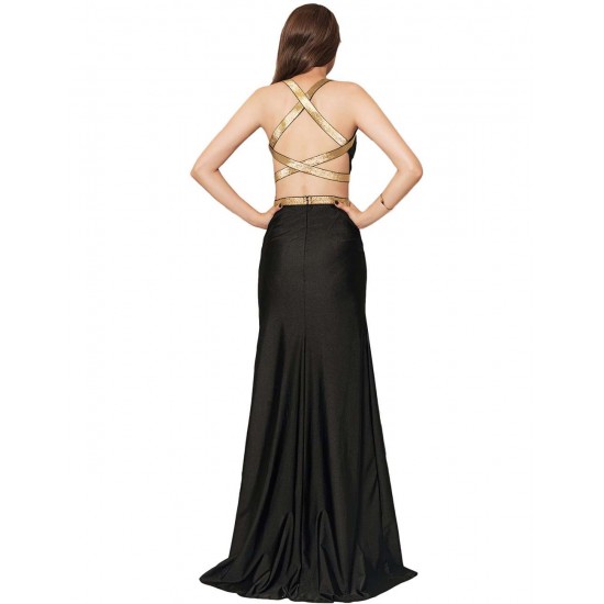 Plus Size Black Cross-strapped Gown